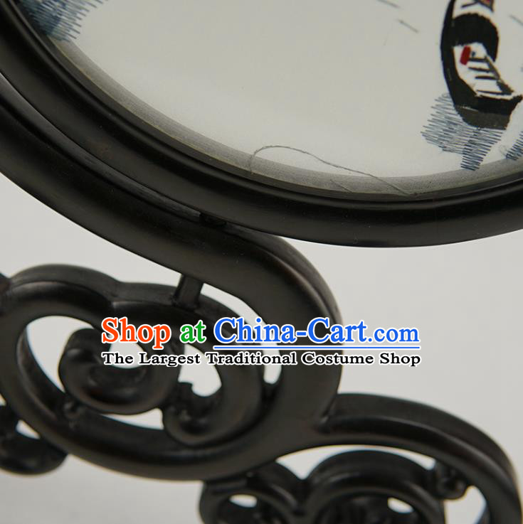 Handmade China Suzhou Embroidery Craft Table Ornament Suzhou Embroidered Waterside Sandalwood Desk Screen