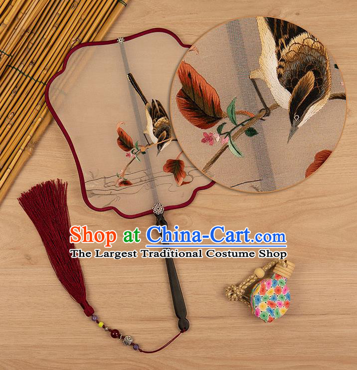 China Traditional Embroidered Bird Fan Classical Hanfu Accessories Silk Fan Handmade Ancient Princess Palace Fan