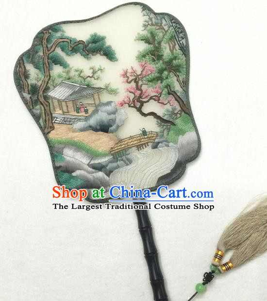 China Traditional Handmade Suzhou Embroidered Paysage Silk Fan Classical Dance Palace Fan