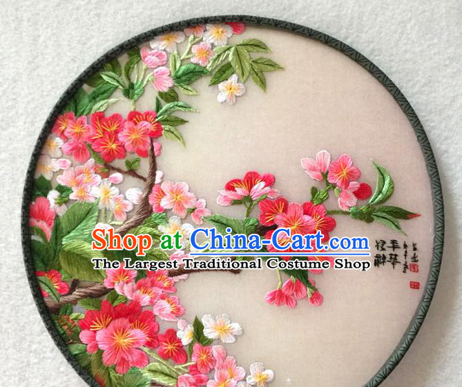 China Handmade Silk Fan Classical Dance Circular Fan Traditional Suzhou Embroidered Peach Blossom Palace Fan