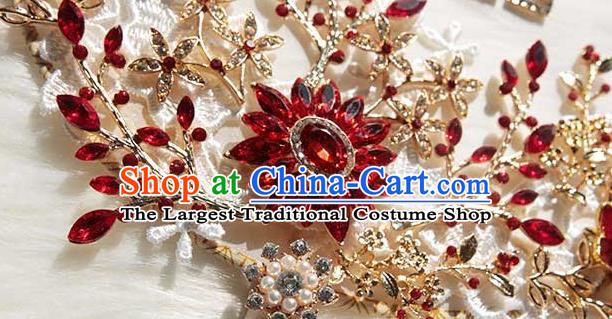 China Traditional Red Crystal Fan Classical Wedding Lace Flowers Circular Fan Handmade Palace Fan