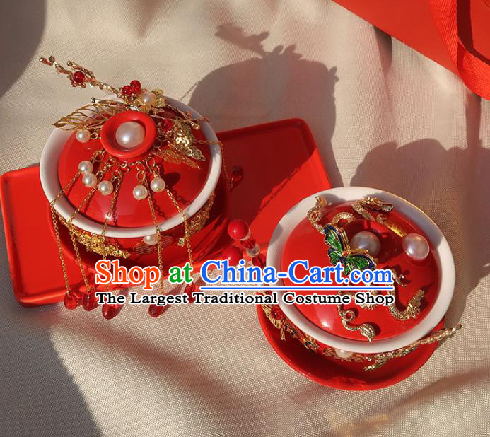 China Handmade Red Cups Traditional Wedding Tea Cups