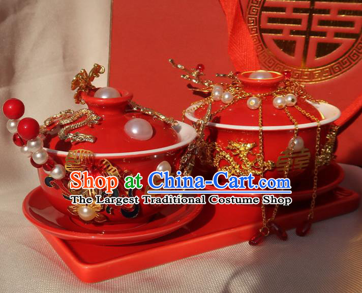 China Handmade Red Cups Traditional Wedding Tea Cups