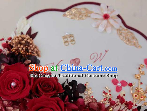 China Handmade Wedding Palace Fan Classical Dance Fan Traditional Bride Rose Flowers Fan