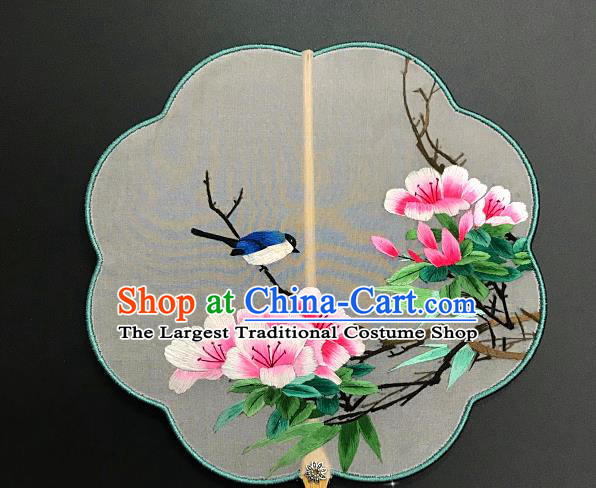 China Handmade Palace Fan Traditional Suzhou Embroidery Hanfu Fan Embroidered Peach Blossom Silk Fan