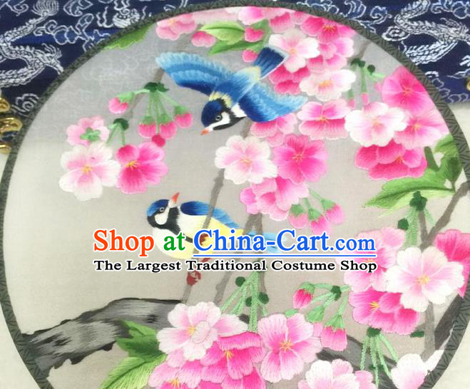 China Handmade Embroidered Begonia Birds Silk Fan Traditional Hanfu Circular Fan Classical Dance Palace Fan