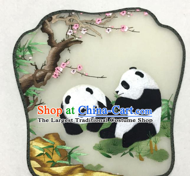 China Handmade Classical Dance Silk Fan Embroidered Plum Panda Palace Fan Traditional Court Hanfu Fan
