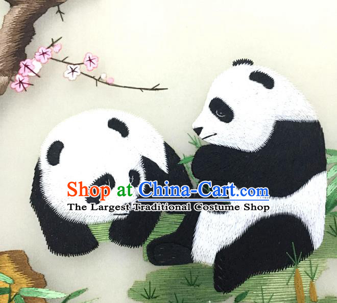 China Handmade Classical Dance Silk Fan Embroidered Plum Panda Palace Fan Traditional Court Hanfu Fan