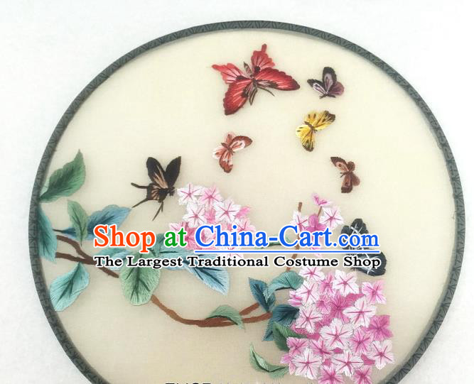 China Traditional Hanfu Circular Fan Classical Dance Palace Fan Handmade Embroidered Hydrangea Butterfly Silk Fan
