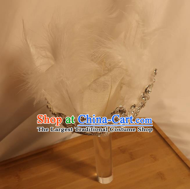 Handmade Queen White Feather Sceptre Top Grade Wedding Bridal Bouquet Bride Crystal Cane