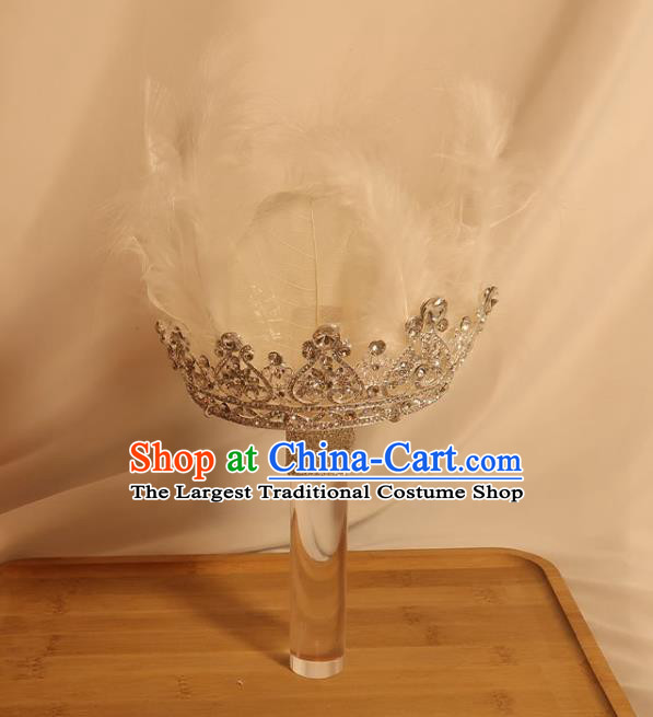 Handmade Queen White Feather Sceptre Top Grade Wedding Bridal Bouquet Bride Crystal Cane