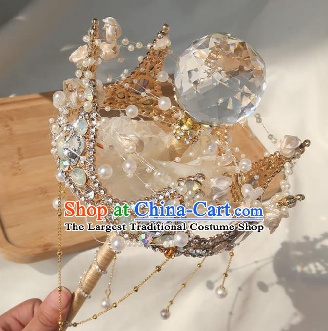 Handmade Baroque Queen Golden Sceptre Top Grade Wedding Bridal Bouquet Bride Crystal Royal Crown Cane