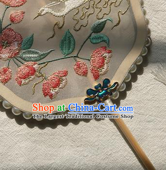 China Handmade Embroidered Peach Blossom Crane Palace Fan Traditional Hanfu Fan Classical Wedding Silk Fan