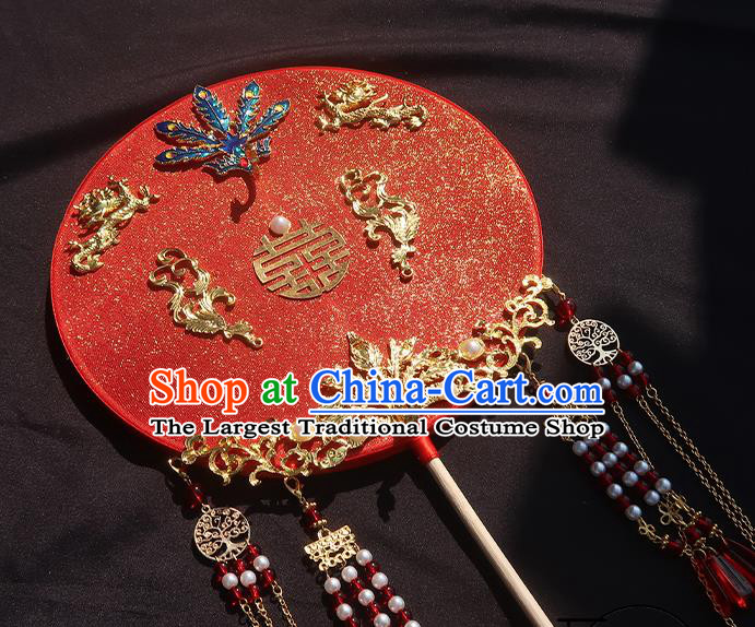 China Classical Wedding Red Silk Fan Traditional Princess Hanfu Fan Handmade Palace Fan