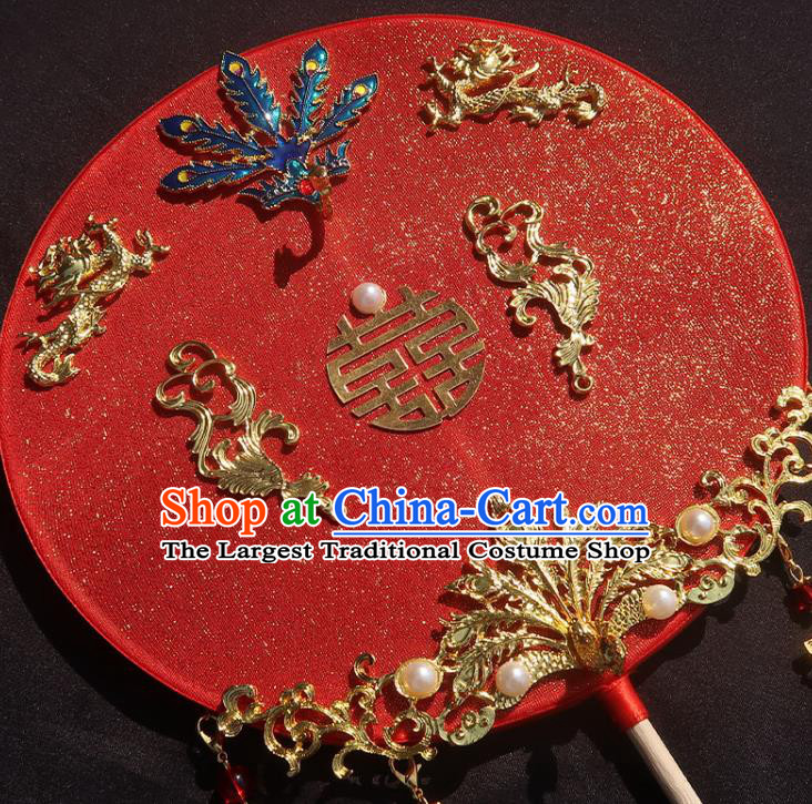 China Classical Wedding Red Silk Fan Traditional Princess Hanfu Fan Handmade Palace Fan