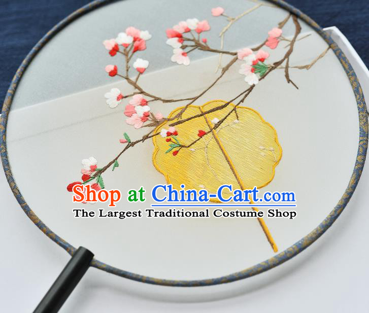 China Handmade Palace Fan Classical Dance Ebony Circular Fan Traditional Embroidered Begonia Silk Fan