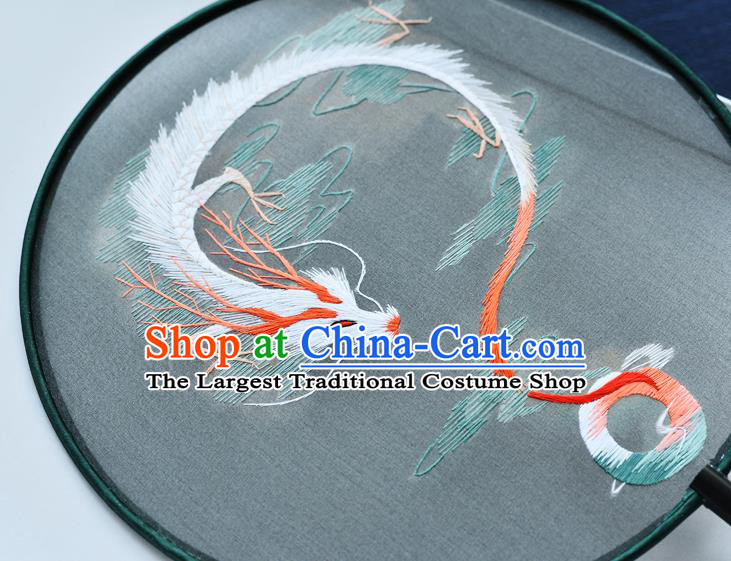 China Handmade Green Silk Fan Classical Dance Circular Fan Traditional Embroidered Dragon Palace Fan