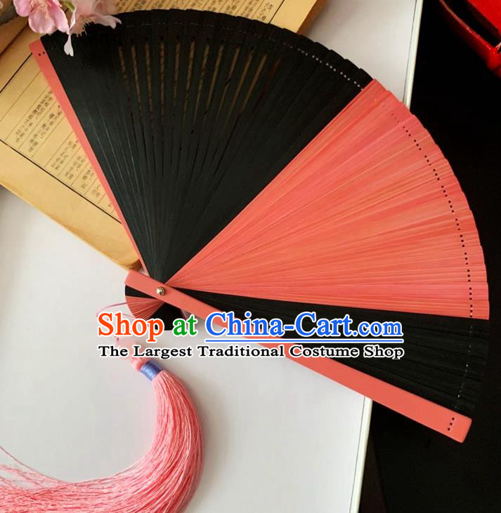 Chinese Handmade Printing Moon Rabbit Accordion Classical Folding Fan Red Bamboo Fan