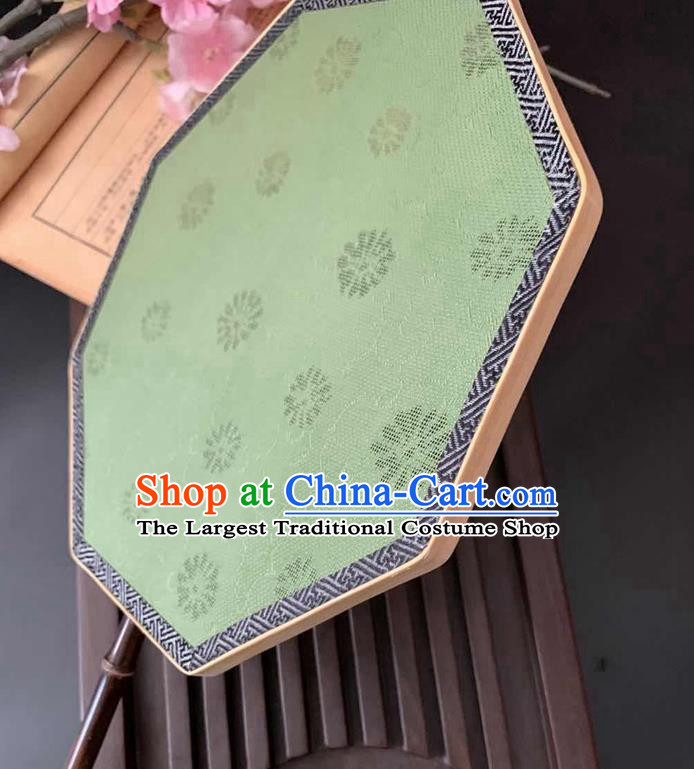 China Ancient Song Dynasty Princess Palace Fan Handmade Jacquard Green Silk Fan Traditional Classical Hanfu Octagon Fan