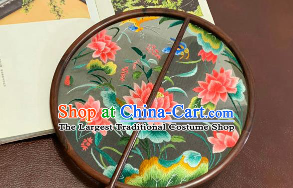 China Traditional Embroidery Lotus Silk Circular Fan Classical Wedding Hanfu Fan Handmade Embroidered Palace Fan