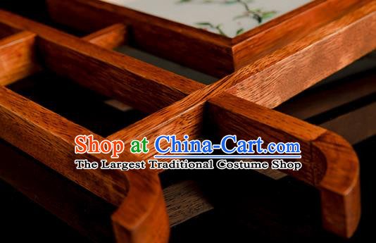 Chinese Double Side Embroidered Desk Lamp Handmade Merbau Craft Traditional Hunan Embroidery Pine Birds Table Screen
