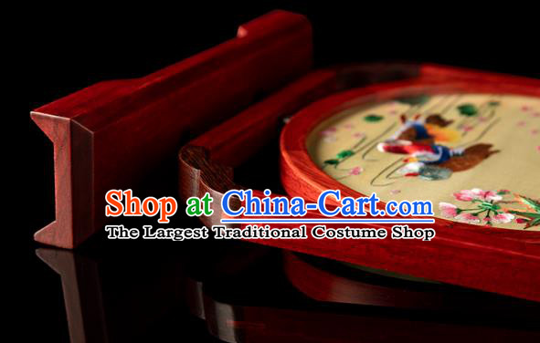 Chinese Handmade Rosewood Craft Desk Ornament Traditional Hunan Double Side Embroidery Mandarin Duck Table Screen