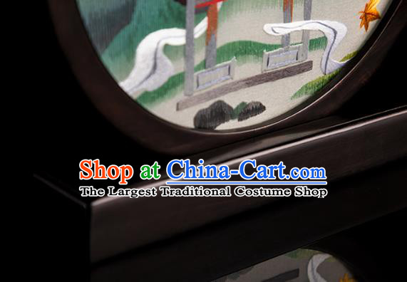 Chinese Desk Circular Ornament Traditional Hunan Embroidery Pavilion Table Screen Handmade Narra Craft