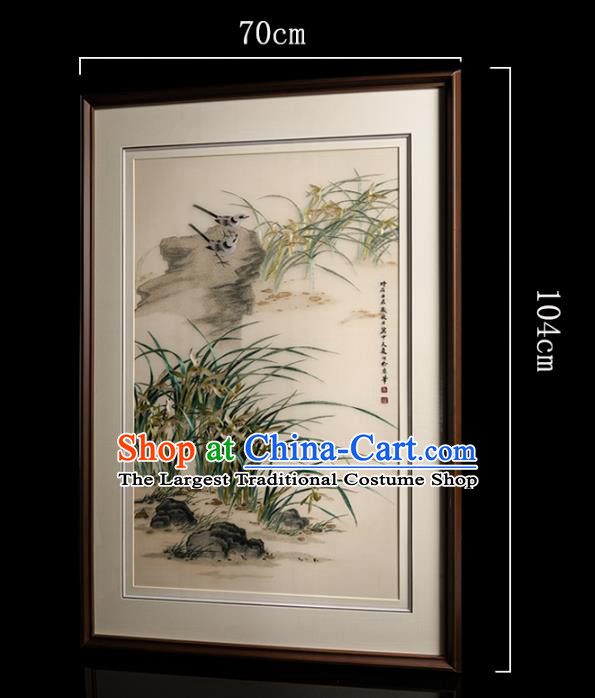 Chinese Walnut Decoration Painting Traditional Hunan Embroidery Craft Handmade Embroidered Orchids Silk Painting
