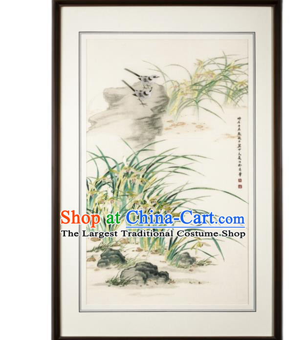 Chinese Walnut Decoration Painting Traditional Hunan Embroidery Craft Handmade Embroidered Orchids Silk Painting