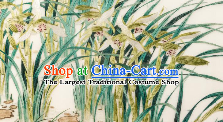 Chinese Walnut Decoration Painting Traditional Hunan Embroidery Craft Handmade Embroidered Orchids Silk Painting