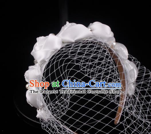 French Bride White Satin Rose Hair Clasp Elegant Wedding Headwear
