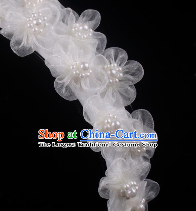 French Bride White Silk Flowers Hair Clasp Hair Accessories Elegant Wedding Pearls Headband