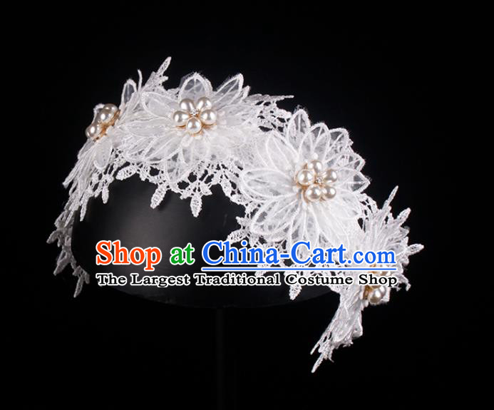 French Elegant Hair Accessories Bride White Lace Hair Clasp Wedding Princess Headband