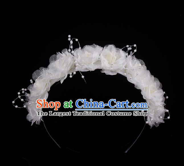 French Bride White Silk Rose Hair Clasp Elegant Hair Accessories Wedding Princess Headband