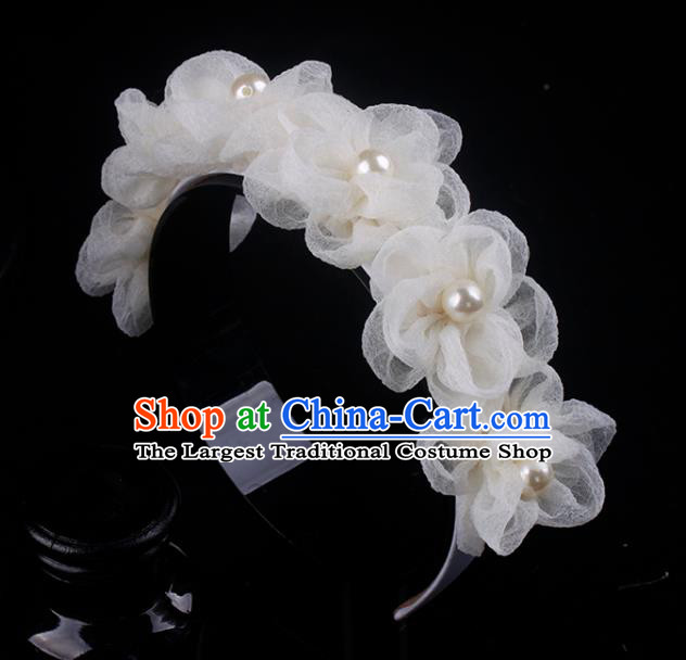 French Elegant Hair Accessories Wedding Princess Headband Bride Beige Silk Flowers Hair Clasp