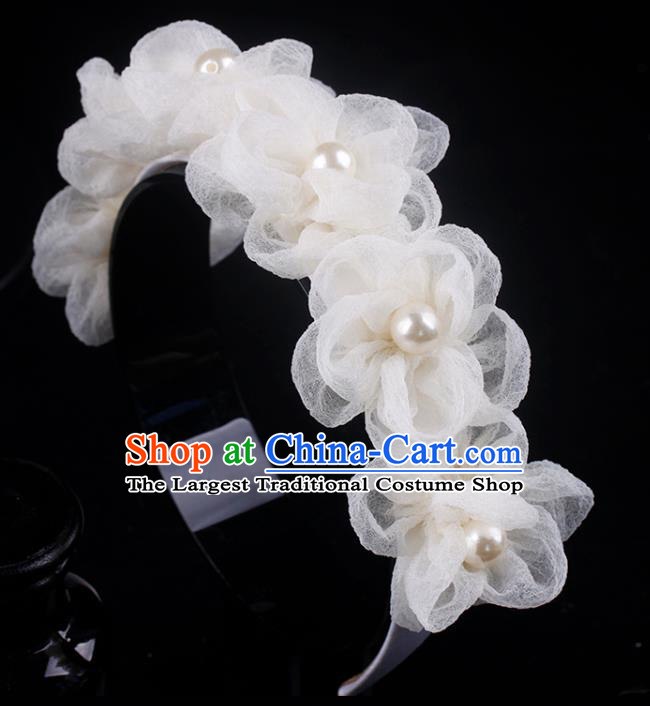 French Elegant Hair Accessories Wedding Princess Headband Bride Beige Silk Flowers Hair Clasp