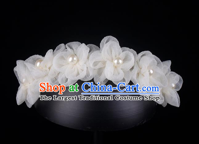French Elegant Hair Accessories Wedding Princess Headband Bride Beige Silk Flowers Hair Clasp