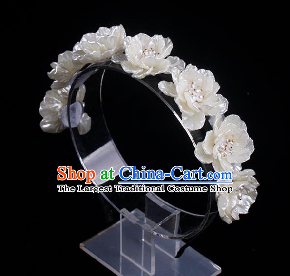 French Bride Acrylic Flowers Hair Clasp Wedding Princess Pearls Headband Elegant Hair Accessories