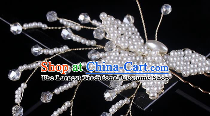 Top Grade Classical Beads Butterfly Hairpin Handmade Hair Stick Wedding Bride Hair Accessories