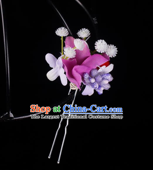 Top Grade Wedding Bride Hair Accessories Handmade Hair Stick Classical Purple Silk Flower Hairpin