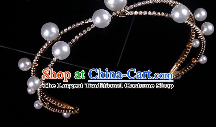 Europe Bride Pearls Royal Crown Wedding Princess Headband Elegant Hair Accessories
