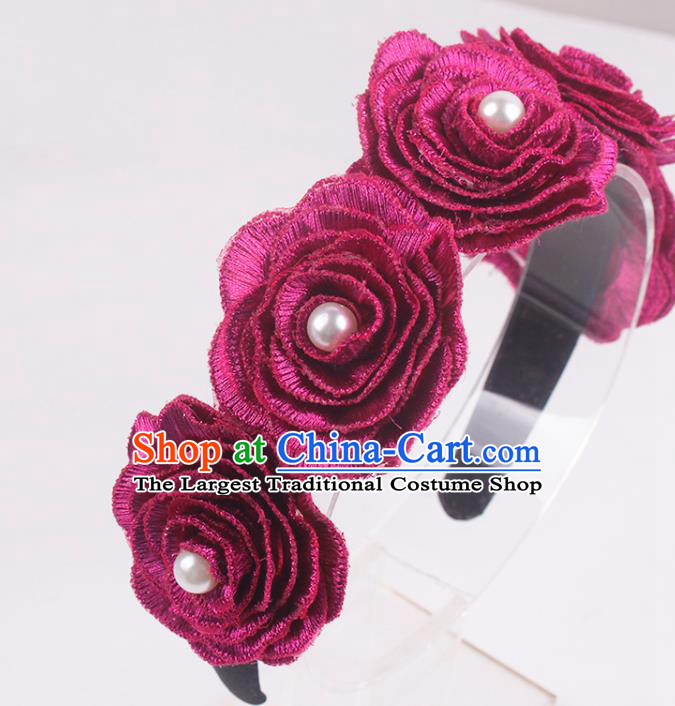 French Elegant Wedding Headband Hair Accessories Court Bride Rosy Rose Hair Clasp