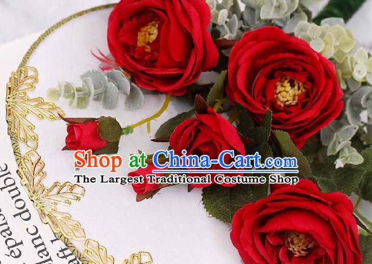 China Bride Circular Fan Traditional Wedding Silk Fan Handmade Red Rose Palace Fan