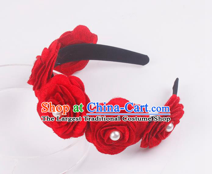 French Bride Red Rose Hair Clasp Elegant Wedding Headband Court Hair Accessories