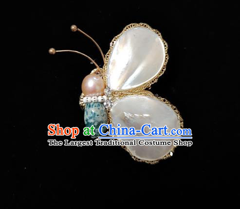 Handmade China Cheongsam Shell Butterfly Breastpin Classical Jewelry Pearl Brooch Accessories