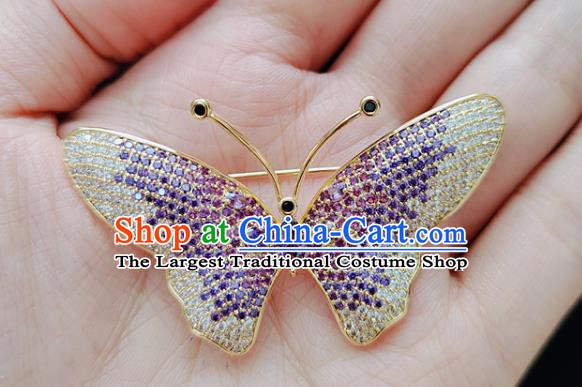 Top Grade Handmade Purple Crystal Butterfly Brooch Jewelry Accessories