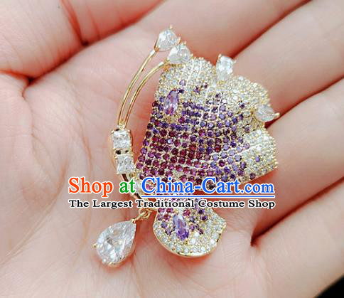 Handmade Crystal Butterfly Brooch Top Grade Purple Zircon Breastpin Jewelry Accessories