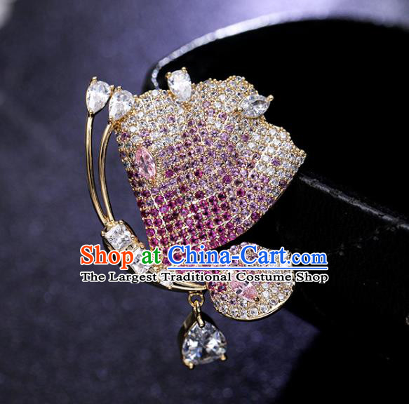 Handmade Crystal Butterfly Brooch Top Grade Purple Zircon Breastpin Jewelry Accessories