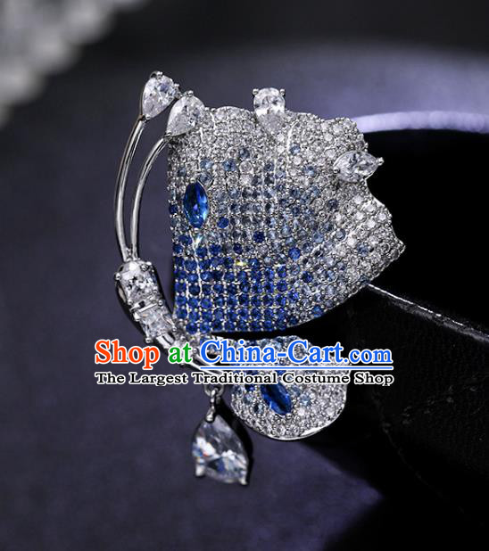 Top Grade Blue Zircon Breastpin Jewelry Accessories Handmade Crystal Butterfly Brooch