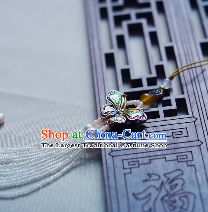 Handmade China Pearls Tassel Brooch Pendant Accessories Classical Cheongsam Enamel Butterfly Breastpin Jewelry